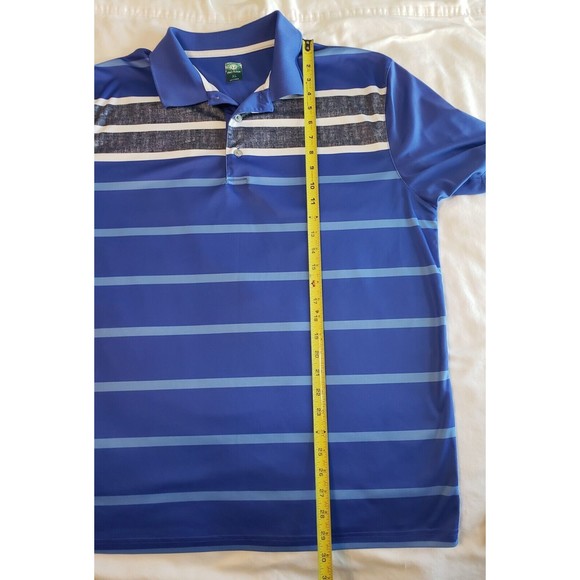 PGA Tour Men's Golf Short Sleeve Polo Blue/Charcoal Striped Shirt Size XL - Picture 3 of 10